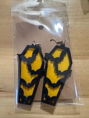 Coffin Bat Layered Acrylic Earrings - Yellow & Black